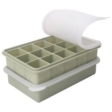 Imagem de Bandeja de silicone para cubos de gelo de grau alimentício com tampa hermética, perfeita para armazenar alho, ervas, gengibre, pesto, pasta de tomate, suco de limão, purê e muito mais (pacote com 2)