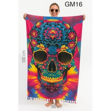 Imagem de Canga Estampada Caveira Colorida - Deeyaa Indiana, Rosa, Unico