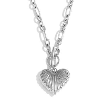 Imagem de zocare Colar de coração grosso de ouro para mulheres, pingente de coração inchado banhado a ouro 18K com corrente de clipe de papel, joia de aço inoxidável à prova d'água, joia de presente para Natal