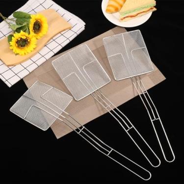 Imagem de DJAPWPX 3 peças de filtro de malha de aço inoxidável, escumadeira de óleo, colher de fritura com alça para fritadeira de cozinha para cozinhar