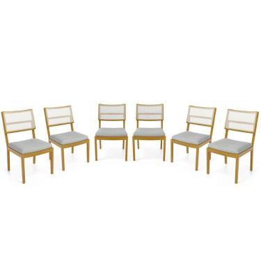 Imagem de Kit Com 6 Cadeiras Milena Madeira Maciça Assentos Estofados Encostos De Tela Sintética