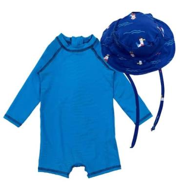 Imagem de Macaquinho Bebê Proteção Solar Uv 50+ Chapéu Praia Infantil - Fofotinh