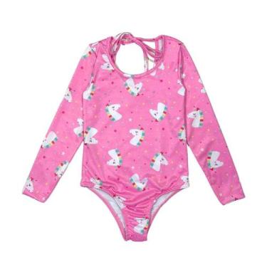 Imagem de Maiô Manga Longa Proteção UV Estampado - Fofotinhos, Unicórnio rosa f4