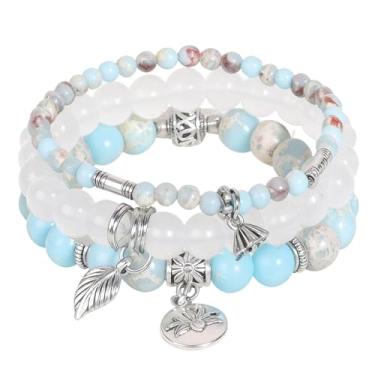 Imagem de picofun Pulseiras de miçangas empilháveis Boho para mulheres, alívio de estresse, ansiedade, ioga, pulseira elástica com contas de amazonita, pedra natural, joias modernas feitas à mão, presentes para