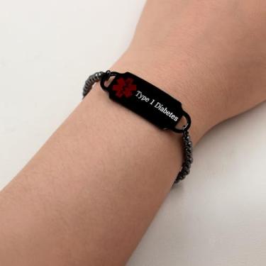 Imagem de Pulseiras de identificação de emergência médica folheadas a preto | Pulseira vermelha de alerta com símbolo médico para homens e mulheres | YA4986, Adjustable, Aço inoxidável Metal, Sem Pedra Preciosa