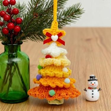 Imagem de Árvore de Natal de crochê de tricô, acessórios de carro pendurados em espelho, árvore de Natal, decoração de flores de crochê tricotadas à mão para espelho, espelhos retrovisores, chaveiros, para