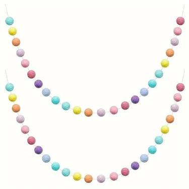 Imagem de 1 conjunto de guirlanda de pompom de tecido - decoração versátil para ocasiões especiais, sem necessidade de eletricidade, multicolorido