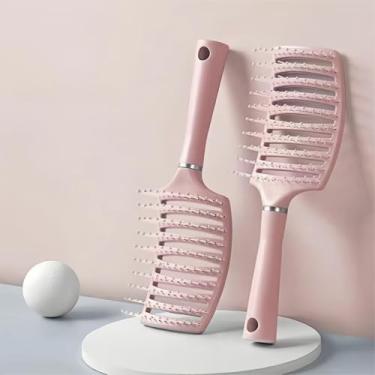 Imagem de Escova de cabelo volumizadora para cabelos cacheados ou finos, Sakura Pink Escova de cabelo desembaraçante com design curvado para secagem por secador