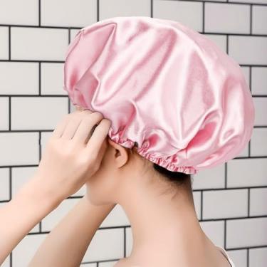 Imagem de 1 pacote de toucas de banho, toucas de banho, elástico reutilizável e impermeável, touca de cabelo de camada dupla, chapéu de banho de cabelo de proteção ambiental (pó dourado)
