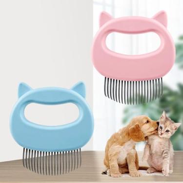 Imagem de Pacote com 2 pentes massageadores para remoção de pelos de animais de estimação, ferramenta macia para cabelos longos e curtos de gatos, cães e coelhos, azul claro e rosa claro