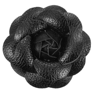 Imagem de Grampos de cabelo de flores, broche floral de camélia, broche de flor de couro feito à mão, para mulheres, chapéu, camisa, preto