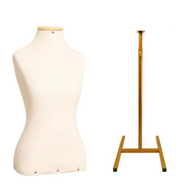 Imagem de Manequim Busto Feminino com Pedestal Ajustável Costura e Vitrines Branco Preto (Branco/Dourado)