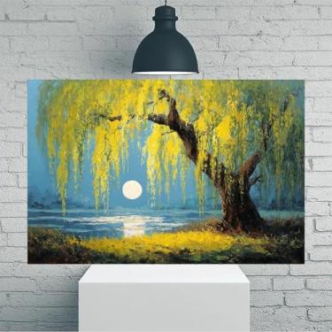 Imagem de Arte de parede em tela rústica vintage lago iluminado pela lua - Pôster sem moldura de 30 x 45 cm - Decoração de casa e escritório para sala de estar, quarto, cozinha e café