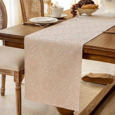 Imagem de Caminho de mesa floral de 82 polegadas – Elegante estilo boho e casa de fazenda para mesas de jantar e café – leve e drapeado - girassol - bege