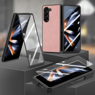 Imagem de Capa de proteção completa para Samsung Galaxy Z Fold 5 Fold4 Fold5 Fold 4 Filme de vidro Temepred, rosa, para Samsung Z Fold 5