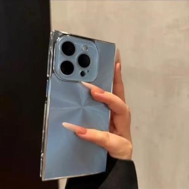 Imagem de Capa protetora de lente com revestimento texturizado de luxo para iPhone 16, 15, 14 Plus, 13 Pro Max, capa à prova de choque Dazzle (para iPhone 15 Pro Max/YF Azul)