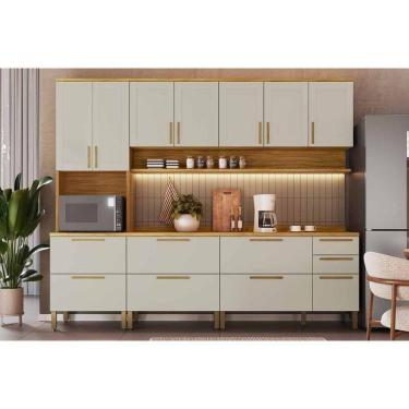 Imagem de Kit Cozinha Modulada 5 Peças Riesling (2aéreos+2balcões+1paneleiro) C5p140 Amendoa-off White - Ronipa