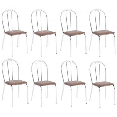 Imagem de Kit 8 Cadeiras Lisboa Cromada Para Cozinha Ou área Gourmet-assento Sintético Marrom