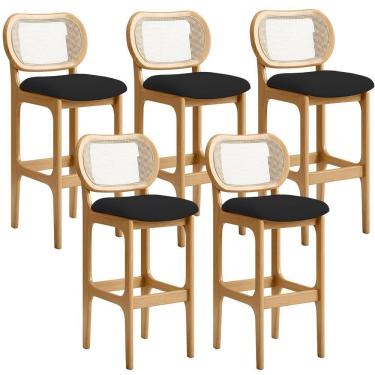 Imagem de Kit 05 Banquetas Altas Para Cozinha Bancada Sala Tela Betta Fixa L02 Suede Preto - Lyam