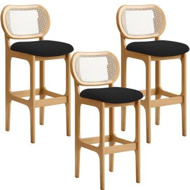 Imagem de Kit 03 Banquetas Altas Para Cozinha Bancada Sala Tela Betta Fixa L02 Bouclê Preto - Lyam