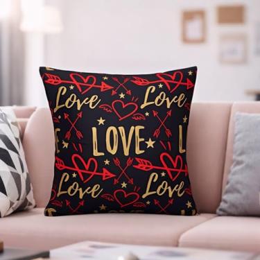 Imagem de Almofada decorativa para o dia dos namorados, 45,7 x 45,7 cm, almofada romântica vermelha e preta para sofá e cama