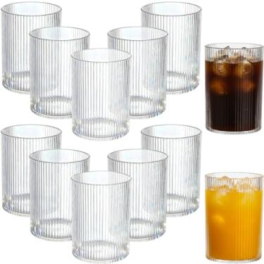 Imagem de Fiwochic 12 peças de copos de vinho canelados, 200 ml, copos de vinho de plástico transparente, reutilizáveis, vintage, para coquetéis, copos de vidro, para gelo, café, ondulação, festa, casamento