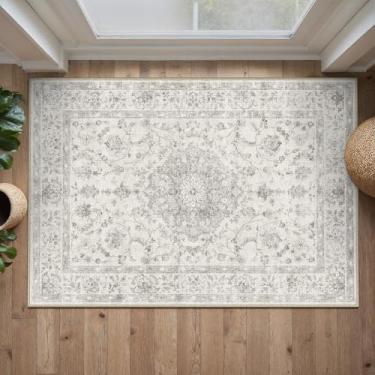 Imagem de PureCozy Tapete de área cinza lavável vintage tapete de porta de entrada pequeno antiderrapante macio pilha baixa cozinha banheiro retro destaque tapete entrada quarto escritório sala de estar