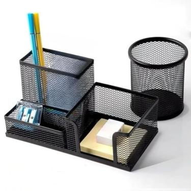 Imagem de Organizador De Mesa Metal Aramado 3 Divisões, Para Escritório, Porta Lapís, Caneta E Clips(3 Divisorio + Redondo)