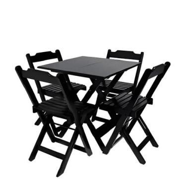 Imagem de Conjunto de Mesa Dobrável 70x70 em Madeira com 4 Cadeiras Dobráveis Pr
