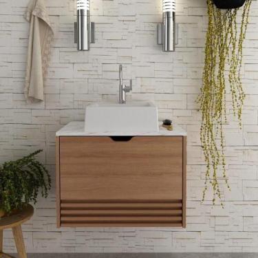 Imagem de Gabinete Banheiro 60Cm Amêndoa/Mármore Branco - MULTIMOVEIS