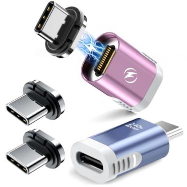 Imagem de YaCeSyn Adaptador USB C magnético reto 240W com 4 pontas de conector, extensor magnético tipo C de 24 pinos, USB4 40Gbps 8K 60Hz compatível com Thunderbolt 3/4 MacBook Pro/Air Laptop PC iPhone 15