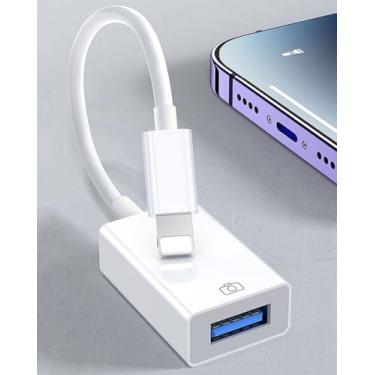 Imagem de Adaptador Lightning para USB, macho para USB A fêmea, adaptador de cabo OTG, compatível com laptops, tablets, telefones, pen drive, teclado MIDI, mouse