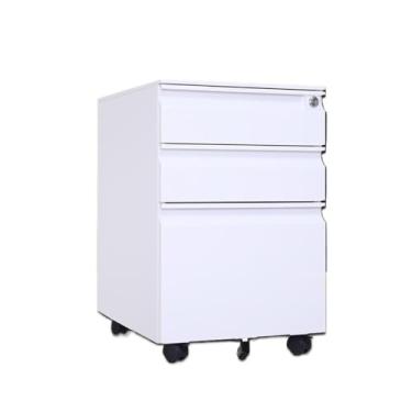 Imagem de Armário de Arquivos Armário de aço com três gavetas e rodas, arquivo escritório móvel, armário curto fechadura grossa(Branco)