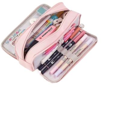 Imagem de Estojo de Lápis de Tecido de Grande Capacidade Camada Double Sided Pen Bag Pencil Case Escolar Escritório Faculdade(rosa)