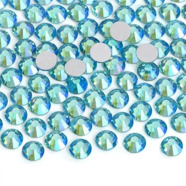 Imagem de Jollin Cola Fix Cristal Flatback Strass Vidro Diamantes Gemas para Arte de Unhas Artesanato Decorações Roupas Sapatos (ss4 2880pcs, Água-marinha AB)