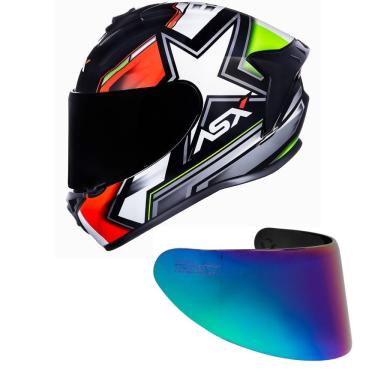 Imagem de Capacete ASX Draken Pilot Preto Vermelho e Verde Mais Viseira Camaleão