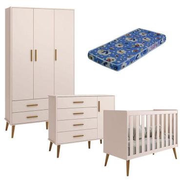 Imagem de Quarto De Bebê Isis 3 Portas Rosa Acetinado Com Colchão Ortobom - Reller
