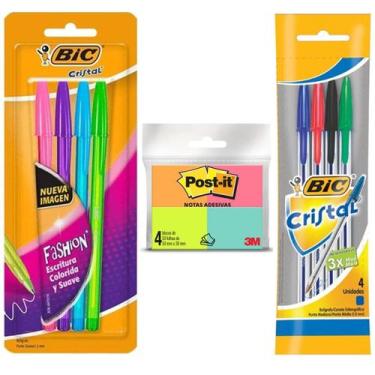 Imagem de Kit 8 Canetas Esferográficas BIC Coloridas 8 Cores + Bloco Post-it 38x