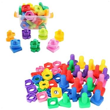 Imagem de Brinquedo De Montar Interativo Plastico Blocos Infantil Coloridos Parafuso Encaixar Peças Coloridas Crianças Educativo