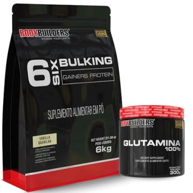 Imagem de Kit Hipercalórico 6 Six Bulking Baunilha 6kg + 100% Glutamina 300g - Bodybuilders