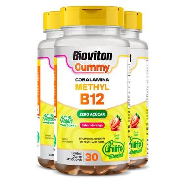Imagem de Kit 3 Gummy Vitamina B12 Methyl Unilife 30 Gomas Morango
