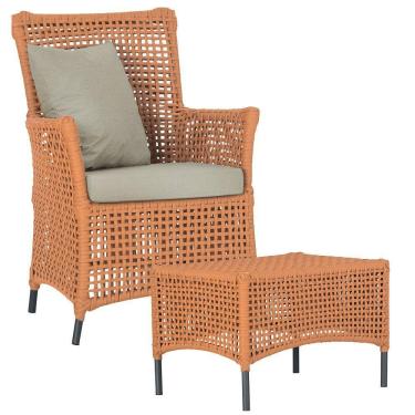 Imagem de Poltrona E Mesa Igapó Em Alumínio Preta Corda Náutica E7 Terra Cota