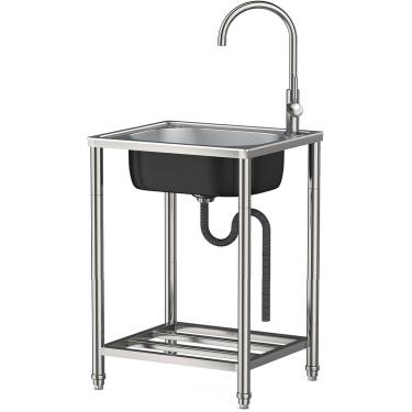 Imagem de Aço Inox Sik Freestadig Sik Uit Commercial Square Sik, Stailess Steel Sigle Bowl Statio Utility Sik Com Torneira Para Garde Kitche Bar Restaurat, 60 * 45 * 82cm