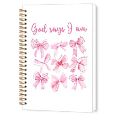 Imagem de TWRVI Caderno espiral cristão com laço rosa Coquette, God Says I am Bible College Ruled Caderno para material de escritório escolar, cadernos religiosos de 14 x 21 cm, 164 páginas