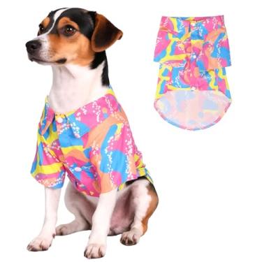 Imagem de Camisas havaianas de fantasia de cachorro dos anos 80 - Halloween dos anos 90 retrô discoteca respirável para cães pequenos e médios (rosa, 2GG)