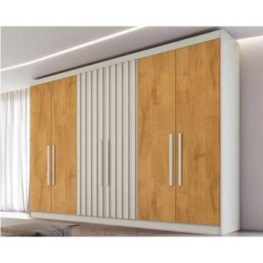 Imagem de Guarda Roupa Casal Potente 6 Portas C/ 4 Ripados E 6 Gavetas Off White/peroba - Europa