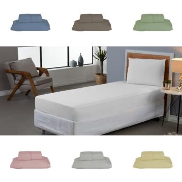 Imagem de Jogo de Lençol 2 Pçs Solteiro Dia a Dia Simples Liso Percal 180 Fios com Elástico Amarelo