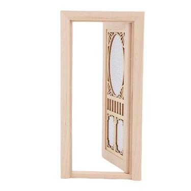 Imagem de Alomejor Mini Toy House Door, 1:12 Basswood Door de Basswood Com Design Hollow European para Projetos DIY de Diário e Decoração de Cenas Em Miniatura