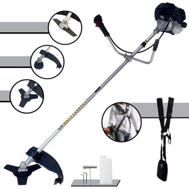 Imagem de Roçadeira À Gasolina Toyama RT43LB25A 43cc 1,7HP de Potência 2 Tempos Alta Rotação Completa Com Carretel Nylon e Faca 3 Pontas + Faca 2 Pontas 330mm