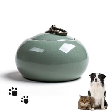 Imagem de Urna de cerâmica feita à mão HenryDong para cães pequenos, gatos, coelhos, animais pequenos, cremação memorial cinza funeral burial urna lembrança, caixa de memória eterna (ciano/verde/azul)